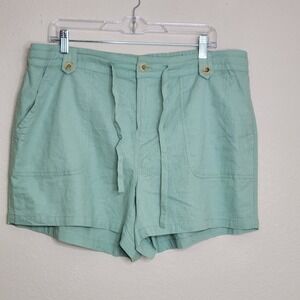 Torrid Linen Blend Shorts Drawstring Waist Pockets 14 Aqua Blue Green